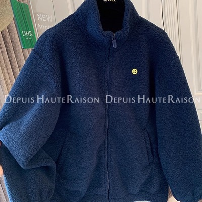 DHR环保羊羔毛加绒加厚笑脸外套