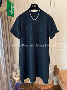 女 新款 高级感超好看气质蕾丝黑色赫本风宽松连衣裙子2024夏季 DHR
