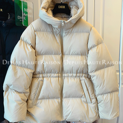 DHR气质连帽收腰白鹅绒羽绒服