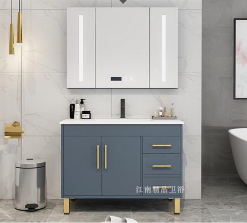 北欧轻奢美式橡木浴室柜智能镜柜落地洗脸盆洗手盆洗漱台盆柜A007