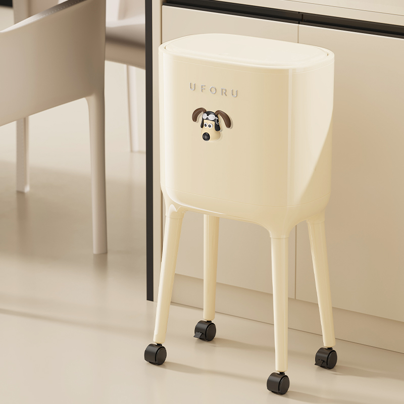 uforu2025新款厨房垃圾桶家用客厅免弯腰高脚款带轮可移动大容量