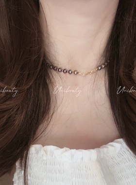 原创设计手工天然淡水珍珠项链复古小众法式莫兰迪色美拉德风颈链