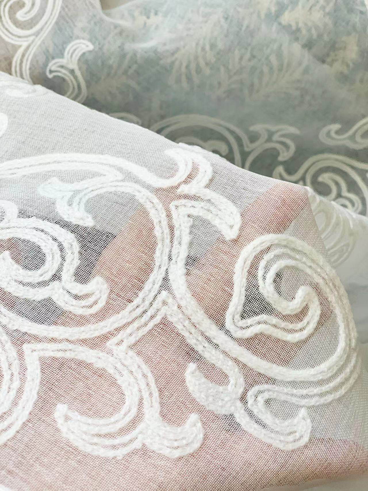 茜茜李出口欧美绣花窗纱美式卧室复古窗帘法式成品纯白纱帘夏洛特