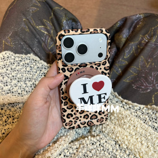 16Pro菲林硬保护套14 羊咩咩MM韩系创意爱心磁吸支架苹果17ProMax豹纹手机壳适用iPhone13女15