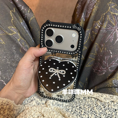 羊咩咩MM早春韩系苹果17Pro猫耳朵镜面手机壳适用iPhone16Pro小众蝴蝶结13/14简约ins15翻盖支架17软保护套