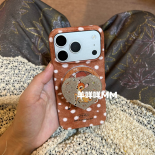 14女16卡通可爱保护套 羊咩咩MM菲林简约波点苹果17ProMax磁吸支架手机壳适用iPhone15Pro小鹿斑比13