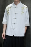复古水洗棉麻短袖衬衫新中式盘扣立领唐装汉服1906-P75，男装T恤，电商B378（原B341）