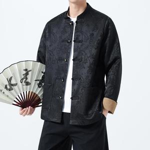 2025高端中老年唐装男中式春秋外套风立领盘扣上衣 1921-P100图片
