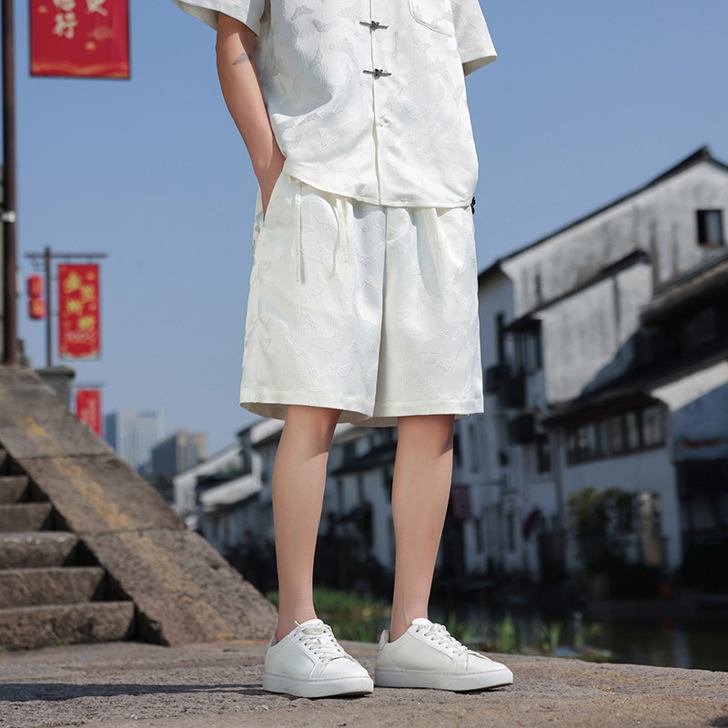 2025风夏季男士提花短裤新中式大码宽松薄款五分裤K36-P45,男装牛仔裤,电商B378（原B341）