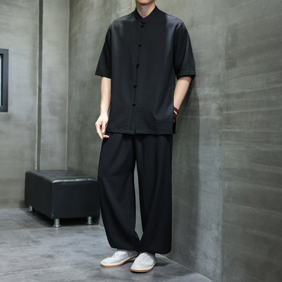 2026夏薄款短袖唐装上衣加裤子新中式大码练功服工作服1953-P110