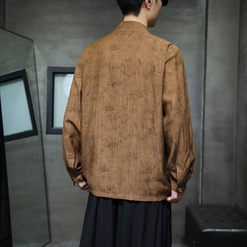 风复古盘扣立领长袖衬衣男装新中式古风汉服宽松衬衫1901-P65,男装衬衫,电商B378（原B341）