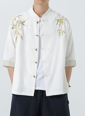 中国风禅意茶服 棉麻刺绣唐装 夏季五分短袖 现货 1906-P75