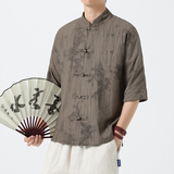 夏季薄款宽松冰丝半袖衬衣复古风盘扣大码短袖衬衫1905-P65，男装衬衫，电商B378（原B341）