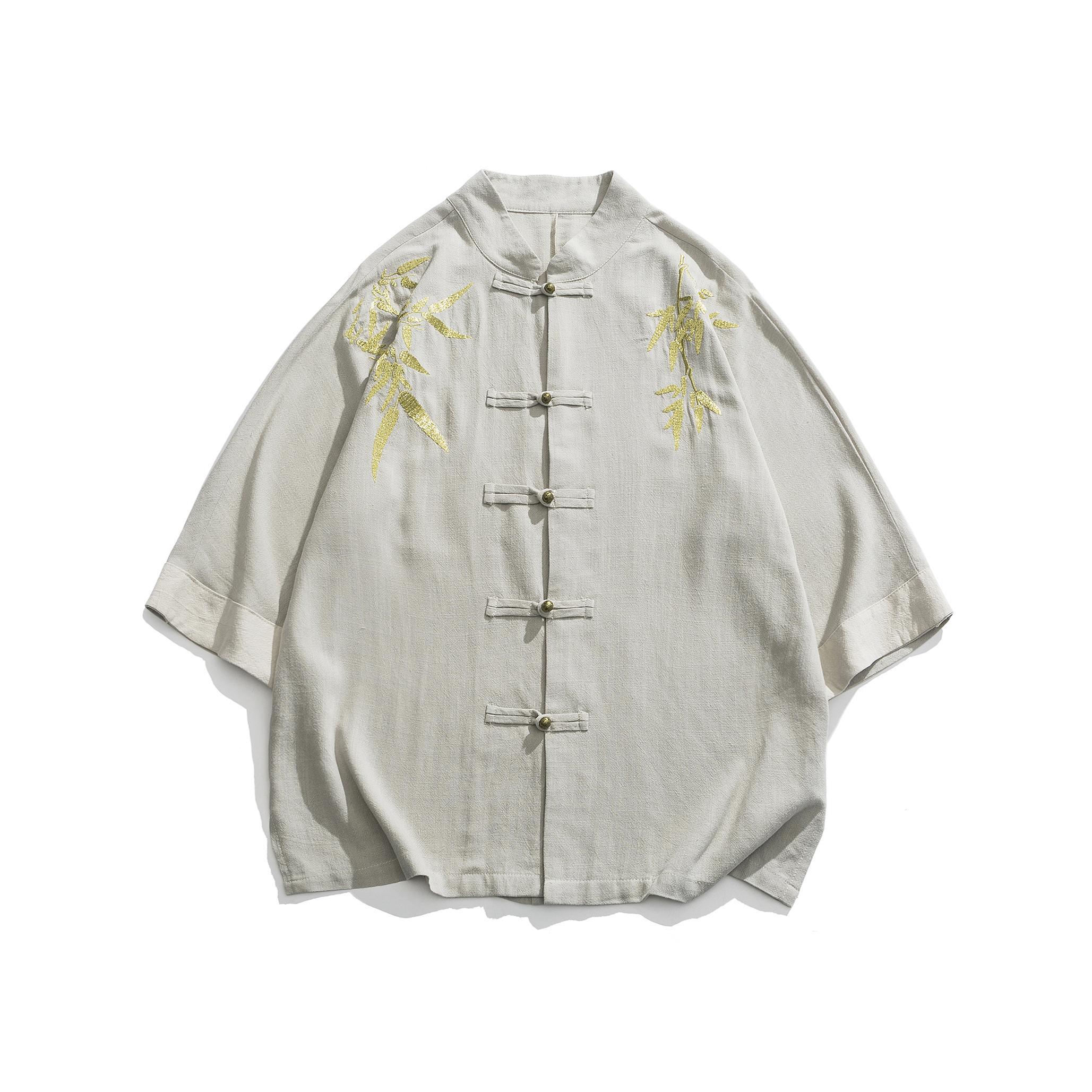 风刺绣立领棉麻衬衫男短袖夏季中式复古唐装衬衣茶服1906-P75,男装衬衫,电商B378（原B341）