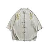 风刺绣立领棉麻衬衫男短袖夏季中式复古唐装衬衣茶服1906-P75，男装衬衫，电商B378（原B341）