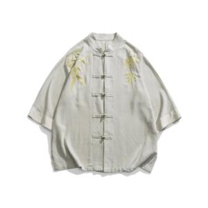 风刺绣立领棉麻衬衫男短袖夏季中式复古唐装衬衣茶服1906-P75图片