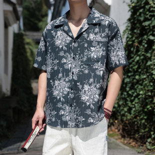 港式大花衬衫夏季薄款短袖衬衣 1926-P55