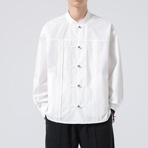 风男装大码上衣铜扣衬衫男复古潮礼服青年立领唐装1904-P75图片