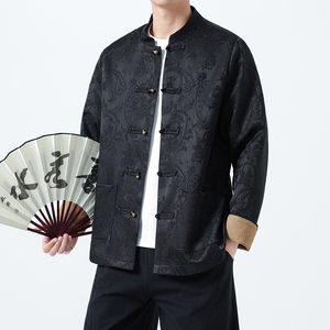 新中式男装风复古盘扣上衣小众男士暗纹提花外套 1921-P100图片