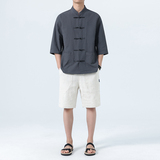 风复古半袖衬衣中式盘扣五分短袖1927-P55，男装T恤，电商B378（原B341）