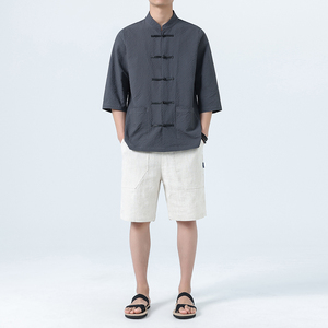 风复古半袖衬衣 中式盘扣五分短袖 1927-P55,男装T恤,电商B378（原B341）