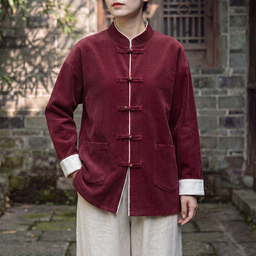 中国风秋冬灯芯绒盘扣立领外套男女同款新中式唐装1935-P95