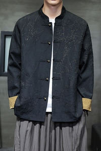 风复古夹克新中式立领铜扣唐装男青年大码汉服外套1902-P100图片