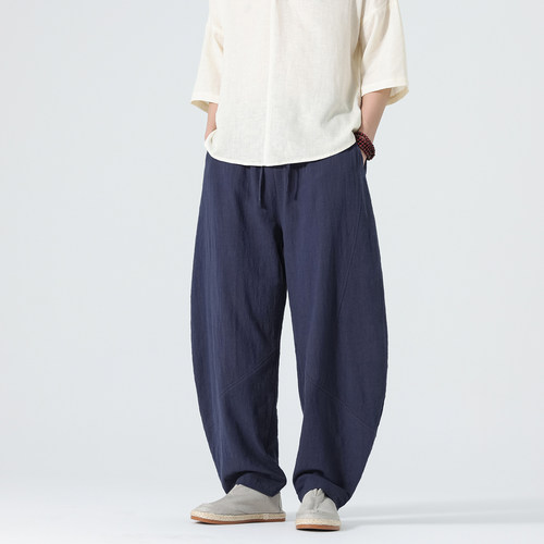 2026中国风棉麻哈伦长裤春夏亚麻弯刀裤男女同款 B378-K51-P65