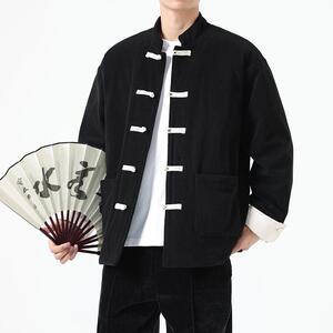 复古风宽松撞色灯芯绒棉服中青年立领盘扣加厚棉衣1918-P135图片