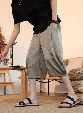 2025国风男装裤子灯笼裤低裆跨裤休闲短裤夏季有大码K35-P55