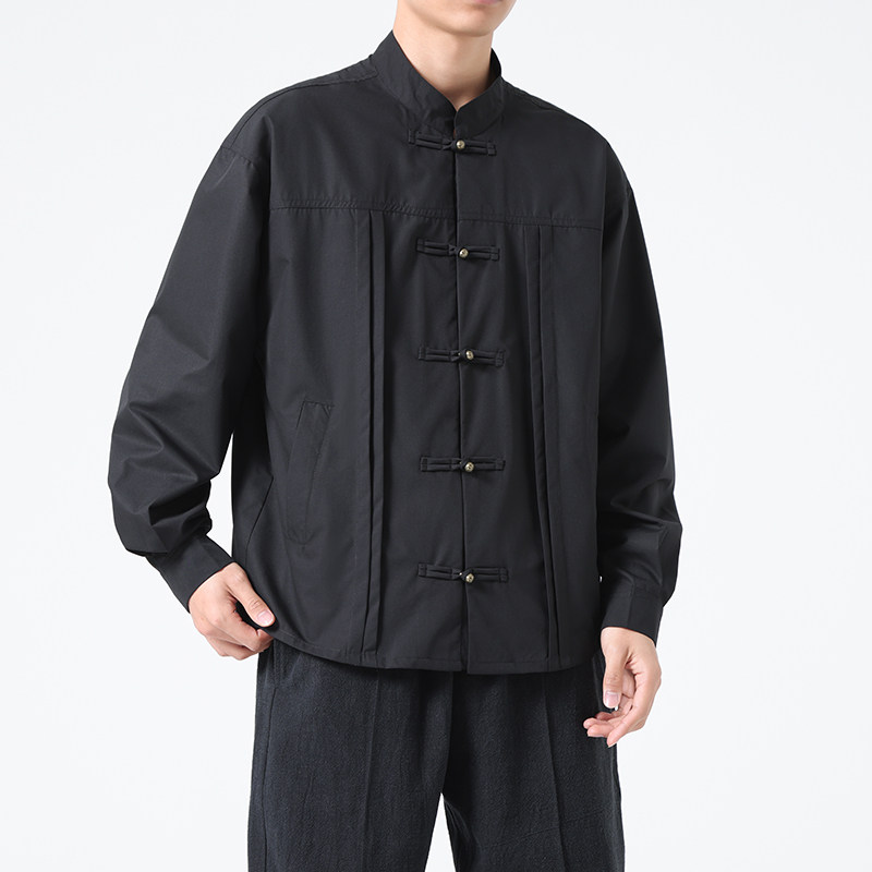 复古纯棉盘扣立领衬衣风铜扣衬衫1904-P75,男装衬衫,电商B378（原B341）