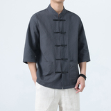 风复古半袖衬衣中式盘扣五分短袖1927-P55，男装T恤，电商B378（原B341）