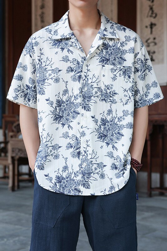 风复古花式衬衫夏季薄款宽松大码衬衣1926-P55,男装衬衫,电商B378（原B341）