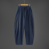 2026春夏新款新中式棉麻直筒休闲裤亚麻宽松哈伦裤B378-K51-P65，男装休闲裤，电商B378（原B341）