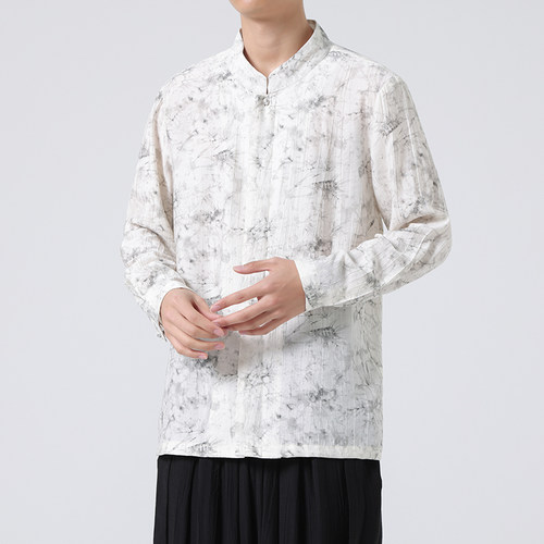 春秋薄款长袖衬衫 中老年立领盘扣汉服大码唐装 1901-P65