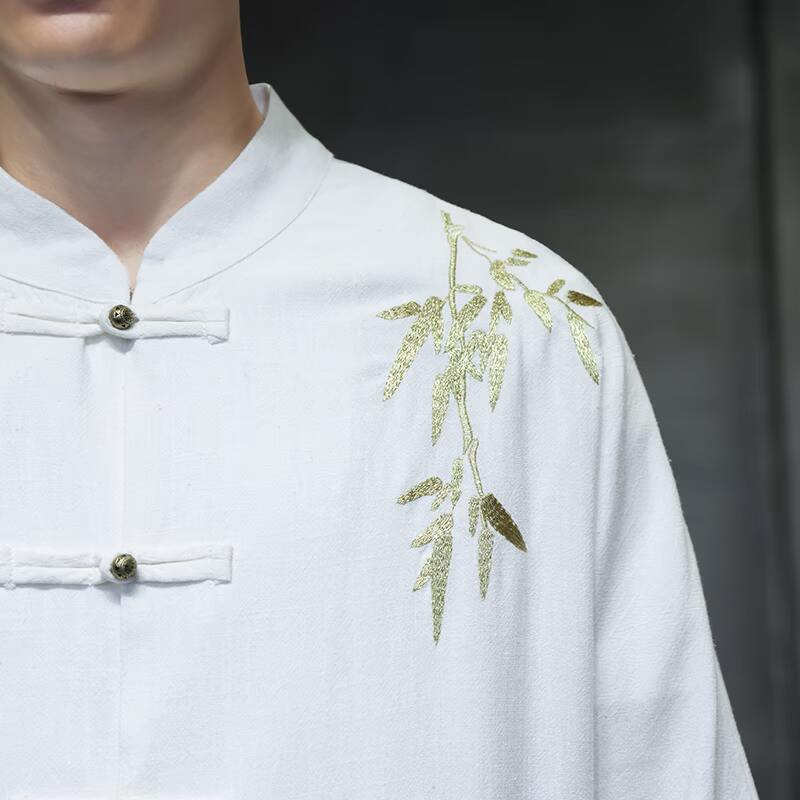 夏季风棉麻刺绣衬衫古风茶道工作服现货1906-P75,男装衬衫,电商B378（原B341）