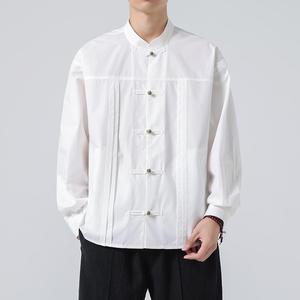 风男装大码上衣铜扣衬衫男复古潮礼服青年立领唐装1904-P75图片