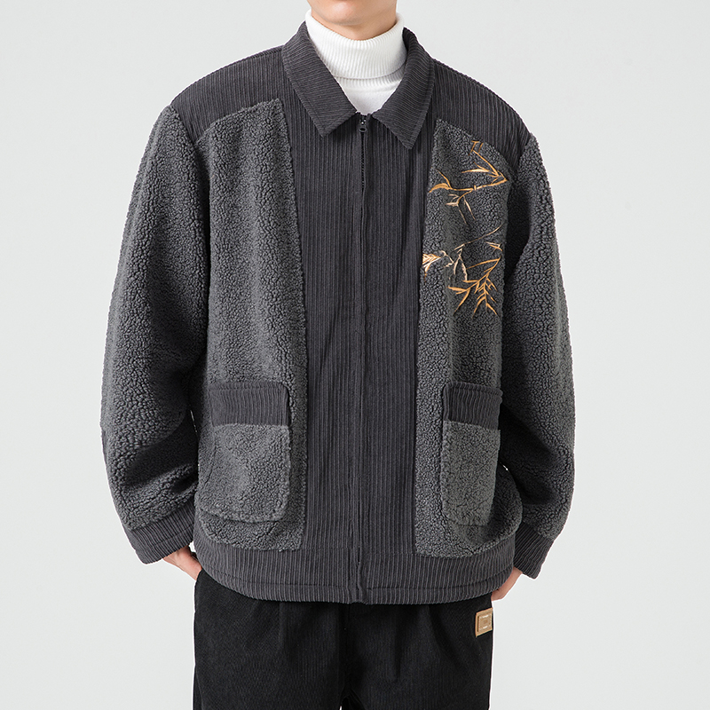 秋冬复古风毛绒拼接夹克外套羊羔毛翻领夹克1825-P130，男装夹克，电商B378（原B341）