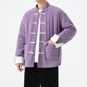 复古风宽松撞色灯芯绒棉服中青年立领盘扣加厚棉衣1918-P135图片