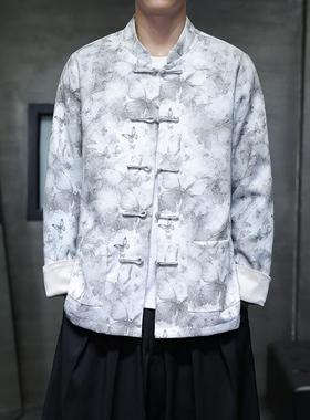 新中式复古茶禅服中国风立领中山装中式扎染盘扣外套1908-P115