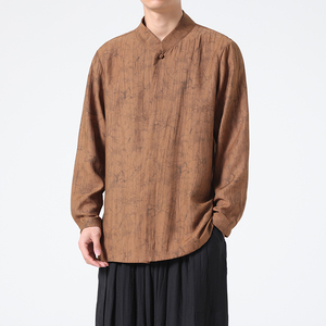 24复古中式提花盘扣衬衫古风立领休闲长袖衬衣/1901-P65图片