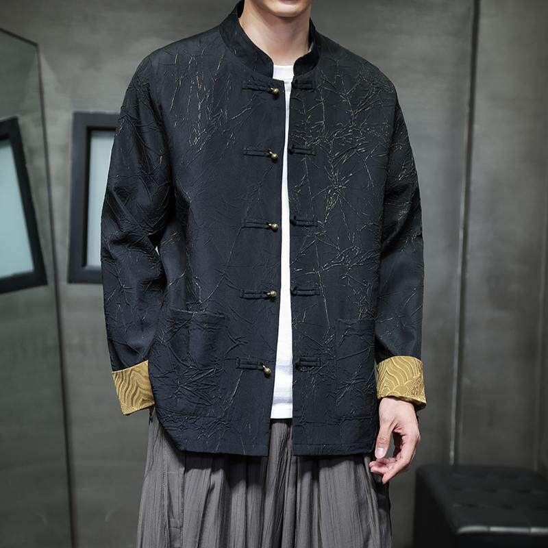 风复古夹克新中式立领铜扣唐装男青年大码汉服外套1902-P100,男装夹克,电商B378（原B341）