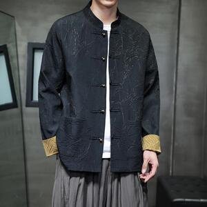 风复古夹克新中式立领铜扣唐装男青年大码汉服外套1902-P100图片