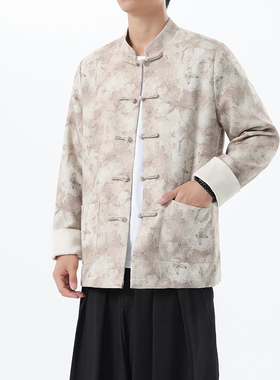 中国风复古盘扣立领唐装秋冬提花撞色夹克外套中山装1908-P115
