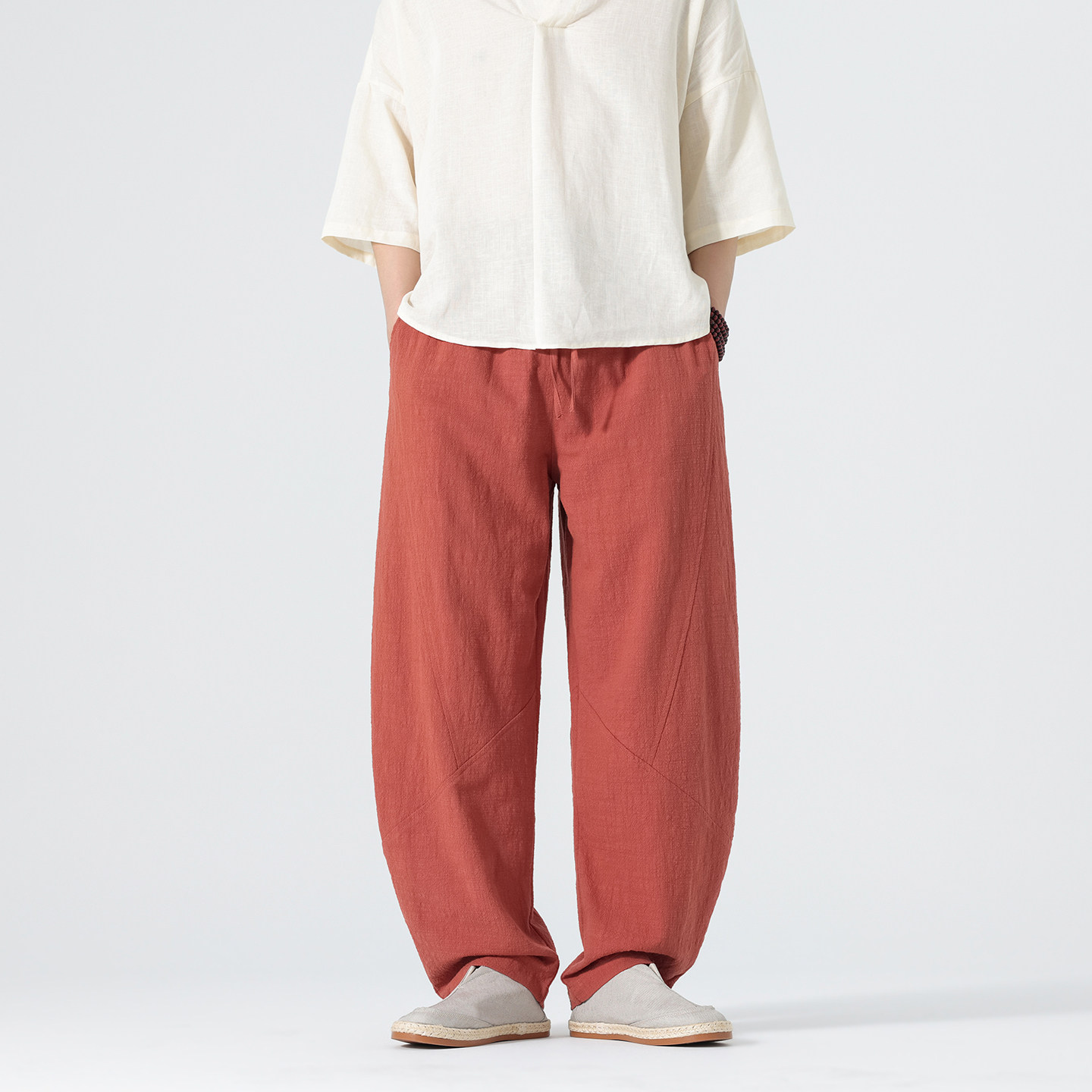 2026春夏新款风亚麻宽松哈伦裤宽松大码弯刀裤B378-K51-P65，男装休闲裤，电商B378（原B341）