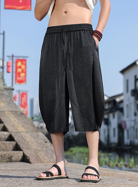 中国风夏季男士凉感灯笼裤2025中式复古大码宽松七分裤K35-P55