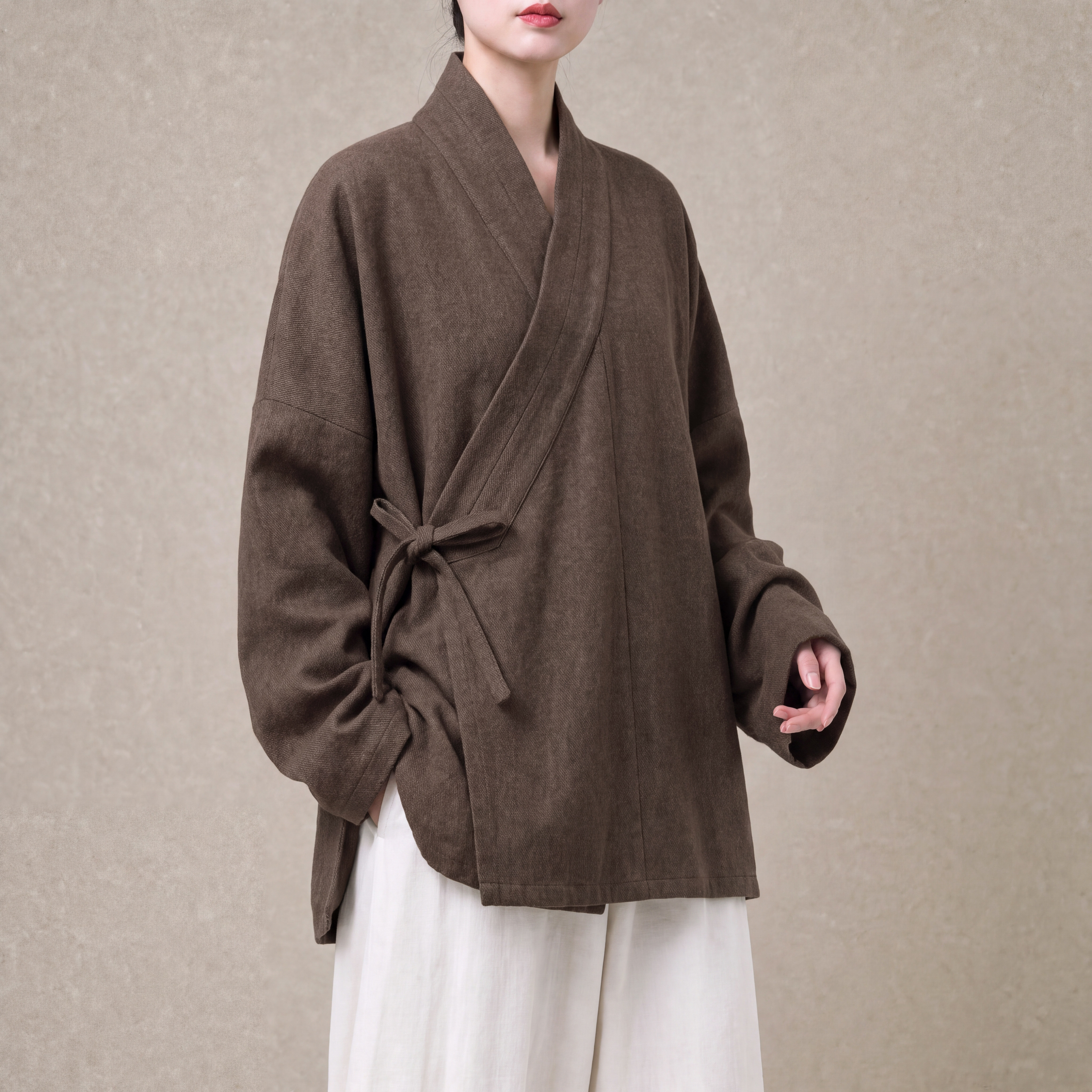 中国风秋冬仿毛呢明制交领右衽大码男女同款系绳汉服 1957-P115