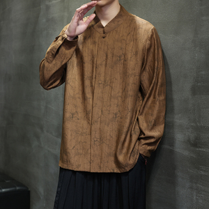 风复古盘扣立领长袖衬衣男装新中式古风汉服宽松衬衫1901-P65图片