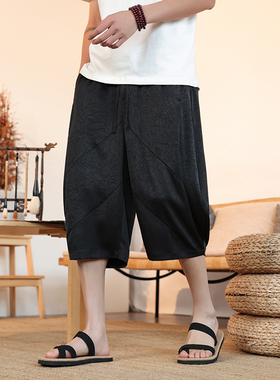 中国风夏季男士醋酸薄款裤子大码宽松直筒七分休闲裤K35-P55