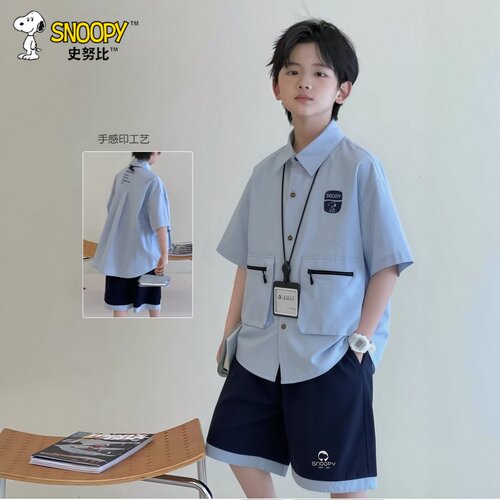 史努比男童短袖t恤速干两件套装夏季儿童男孩中大童衬衫2026新款